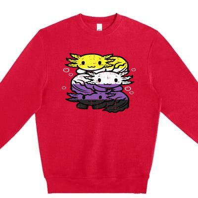 Nonbinary Axolotl Pile Non Binary Enby Lgbtq Premium Crewneck Sweatshirt