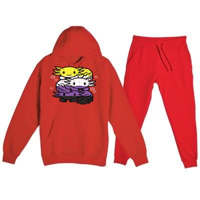 Nonbinary Axolotl Pile Non Binary Enby Lgbtq Premium Hooded Sweatsuit Set