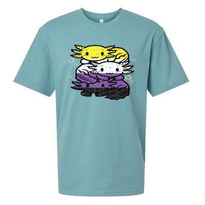 Nonbinary Axolotl Pile Non Binary Enby Lgbtq Sueded Cloud Jersey T-Shirt