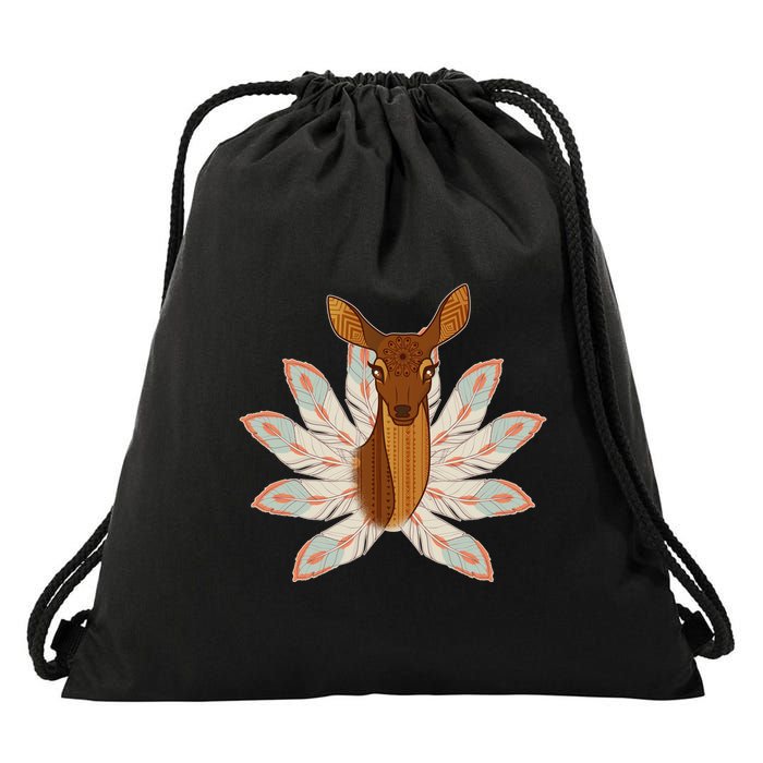 Native American Pattern Totem Deer Drawstring Bag