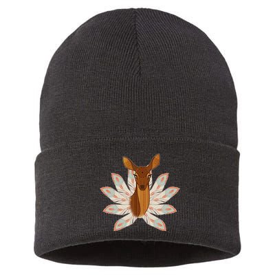 Native American Pattern Totem Deer Sustainable Knit Beanie