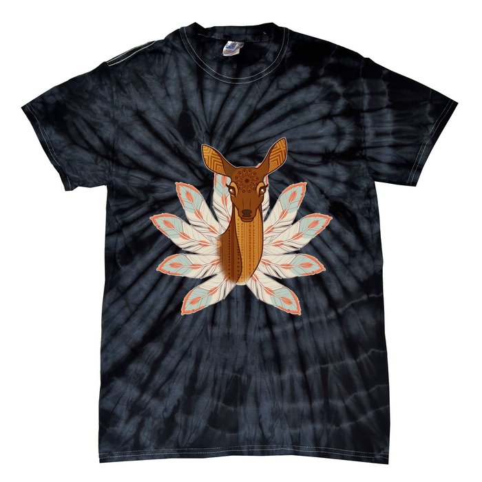 Native American Pattern Totem Deer Tie-Dye T-Shirt