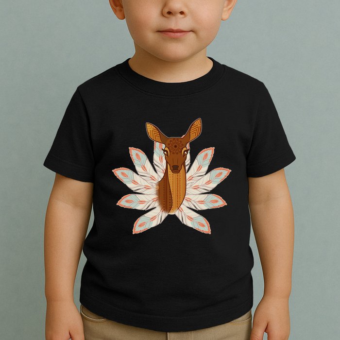 Native American Pattern Totem Deer Toddler T-Shirt