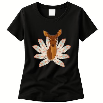 Native American Pattern Totem Deer Womens T-Shirt