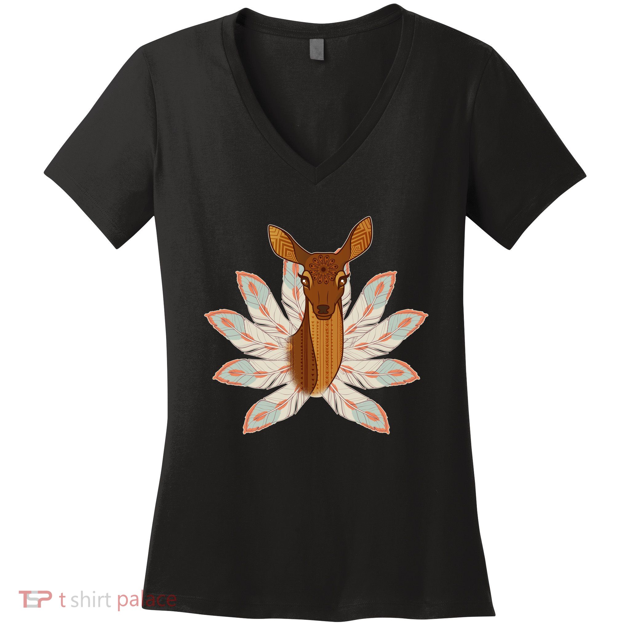 Native American Pattern Totem Deer Women's V-Neck T-Shirt