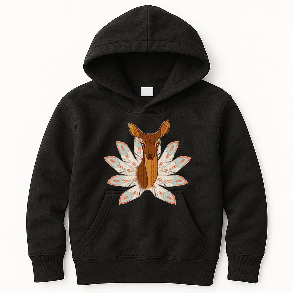 Native American Pattern Totem Deer Kids Hoodie