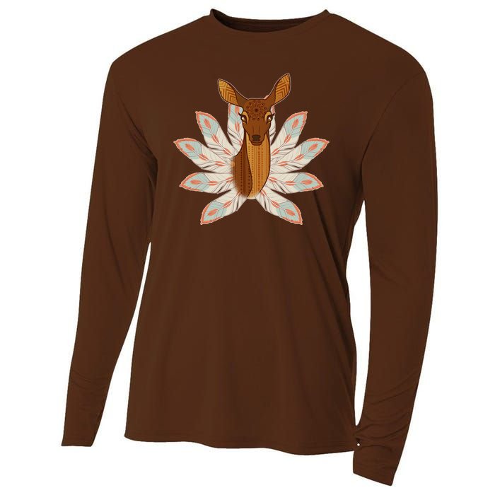 Native American Pattern Totem Deer Cooling Performance Long Sleeve Crew