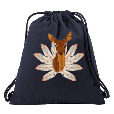 Native American Pattern Totem Deer Drawstring Bag