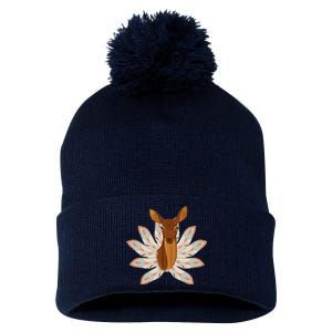 Native American Pattern Totem Deer Pom Pom 12in Knit Beanie