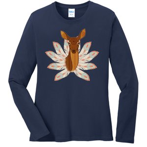 Native American Pattern Totem Deer Ladies Long Sleeve Shirt