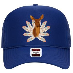 Native American Pattern Totem Deer High Crown Mesh Back Trucker Hat