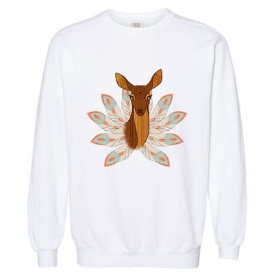 Native American Pattern Totem Deer Garment-Dyed Sweatshirt