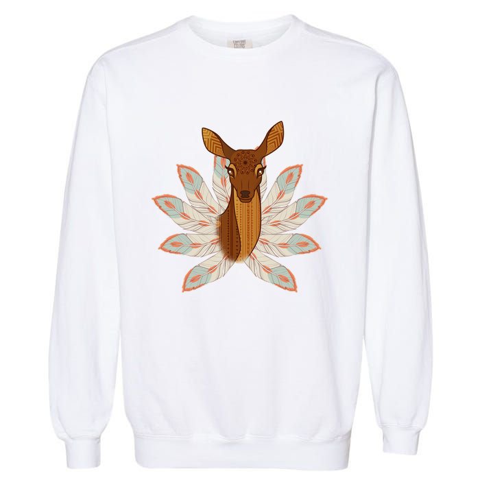 Native American Pattern Totem Deer Garment-Dyed Sweatshirt