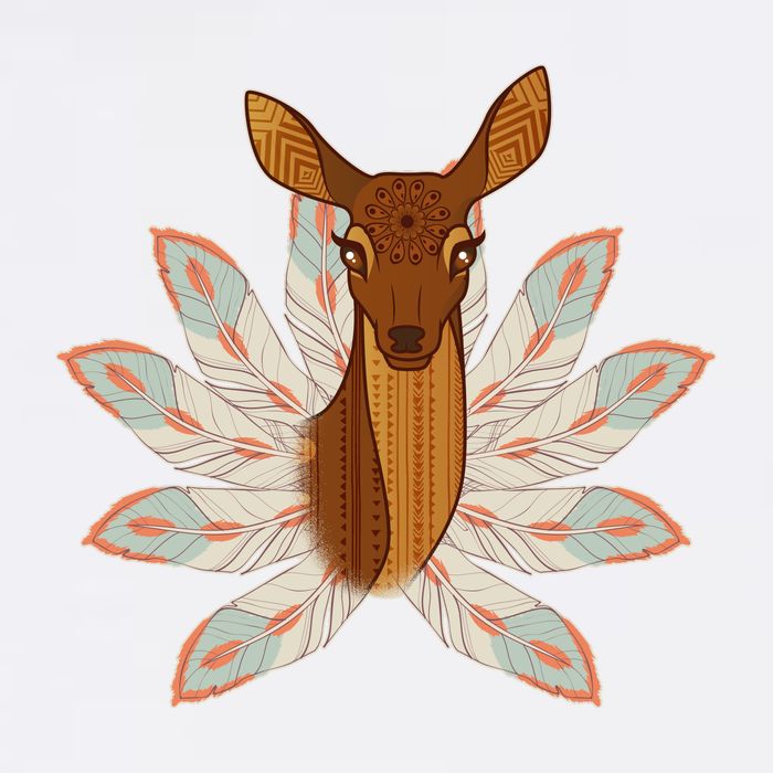 Native American Pattern Totem Deer Garment-Dyed Sweatshirt