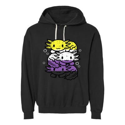 Nonbinary Axolotl Pile Non Binary Enby Lgbtq Garment-Dyed Fleece Hoodie