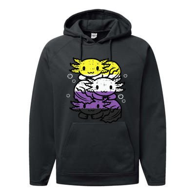 Nonbinary Axolotl Pile Non Binary Enby Lgbtq Performance Fleece Hoodie