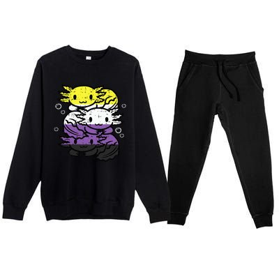 Nonbinary Axolotl Pile Non Binary Enby Lgbtq Premium Crewneck Sweatsuit Set