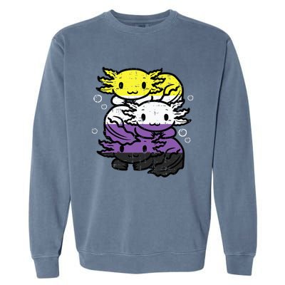 Nonbinary Axolotl Pile Non Binary Enby Lgbtq Garment-Dyed Sweatshirt