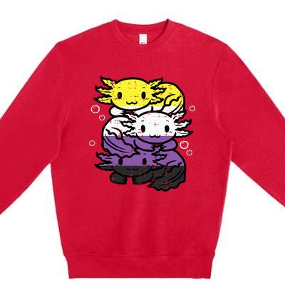 Nonbinary Axolotl Pile Non Binary Enby Lgbtq Premium Crewneck Sweatshirt