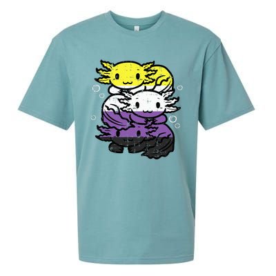 Nonbinary Axolotl Pile Non Binary Enby Lgbtq Sueded Cloud Jersey T-Shirt