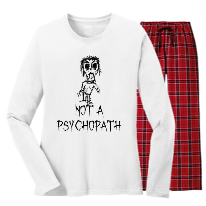 Not A Psychopath Halloween Costume Word Design Women's Long Sleeve Flannel Pajama Set 