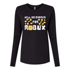 Noob And Professional Gamer Will Do Chores For Robux Womens Cotton Relaxed Long Sleeve T-Shirt