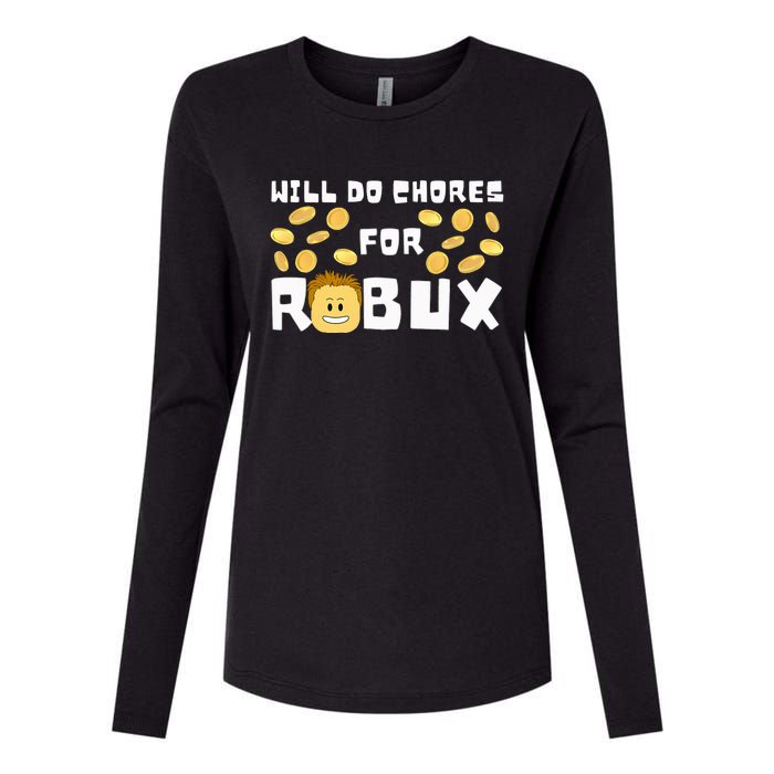 Noob And Professional Gamer Will Do Chores For Robux Womens Cotton Relaxed Long Sleeve T-Shirt