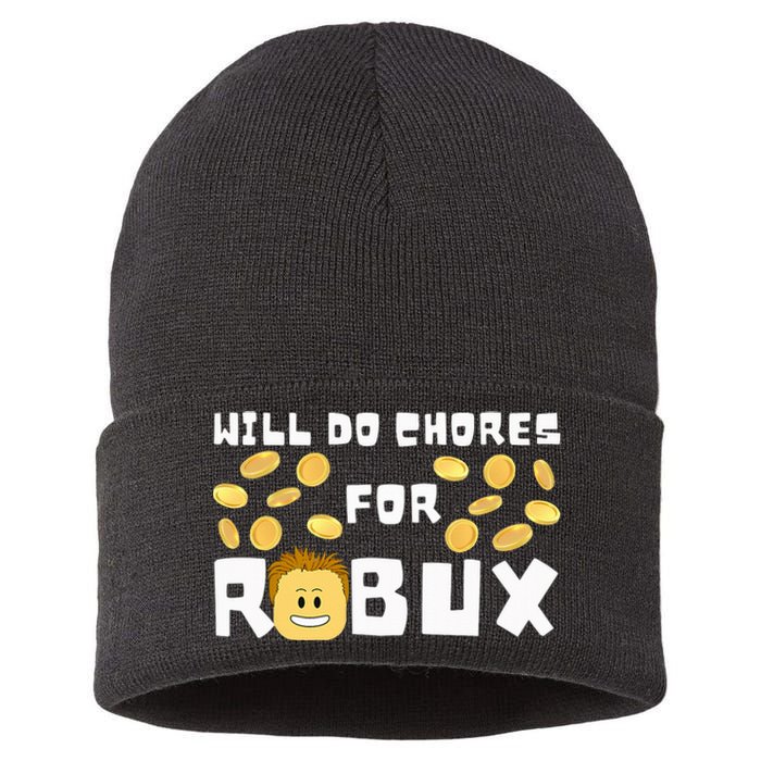 Noob And Professional Gamer Will Do Chores For Robux Sustainable Knit Beanie