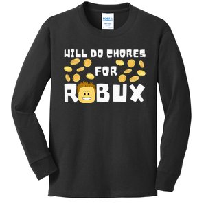 Noob And Professional Gamer Will Do Chores For Robux Kids Long Sleeve Shirt