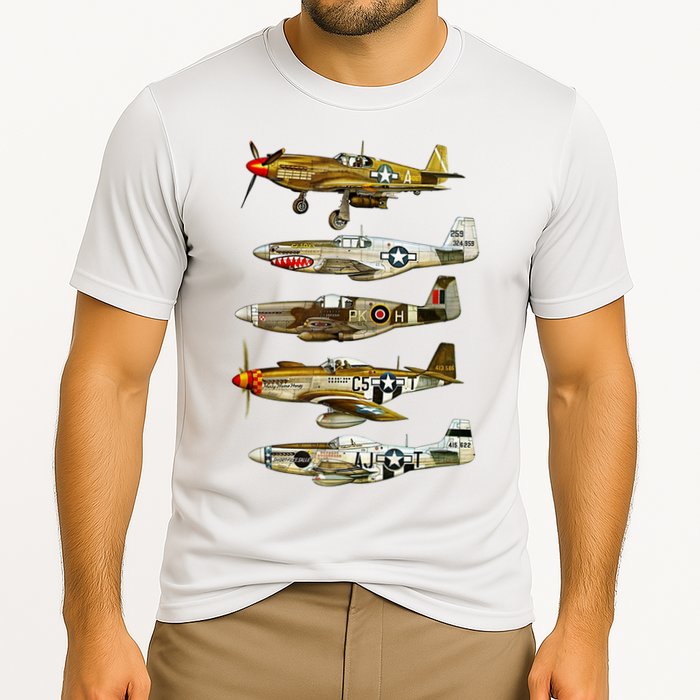 North American P51 Mustang WW2 Fighter Cooling Performance Crew T-Shirt