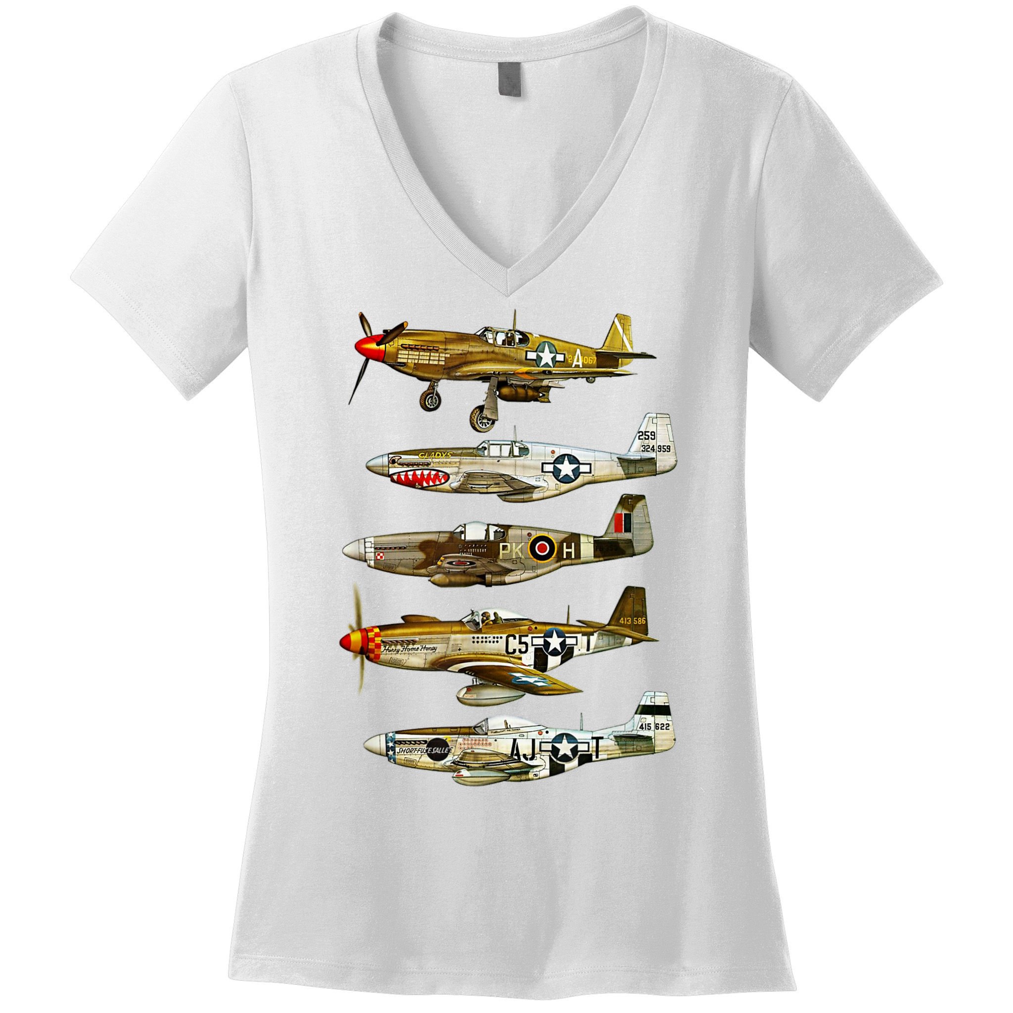 North American P51 Mustang WW2 Fighter Women's V-Neck T-Shirt