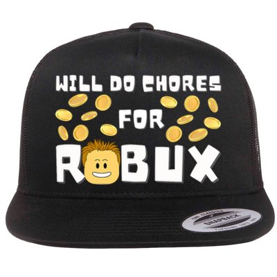 Noob And Professional Gamer Will Do Chores For Robux Flat Bill Trucker Hat