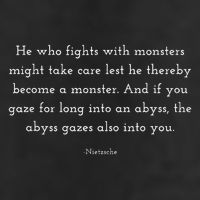 Nietzsche Abyss Philosophy Quote 7 Panel Mesh Trucker Snapback Hat