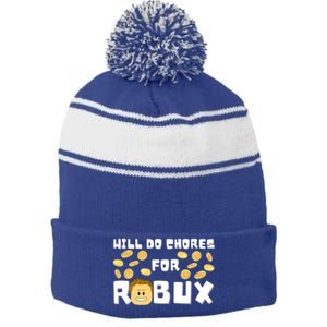 Noob And Professional Gamer Will Do Chores For Robux Gift Stripe Pom Pom Beanie