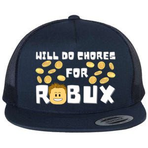 Noob And Professional Gamer Will Do Chores For Robux Gift Flat Bill Trucker Hat