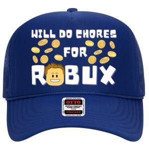 Noob And Professional Gamer Will Do Chores For Robux Gift High Crown Mesh Back Trucker Hat