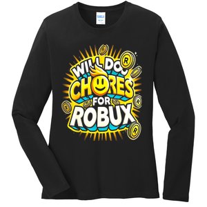 Noob And Professional Gamer Will Do Chores Ladies Long Sleeve Shirt