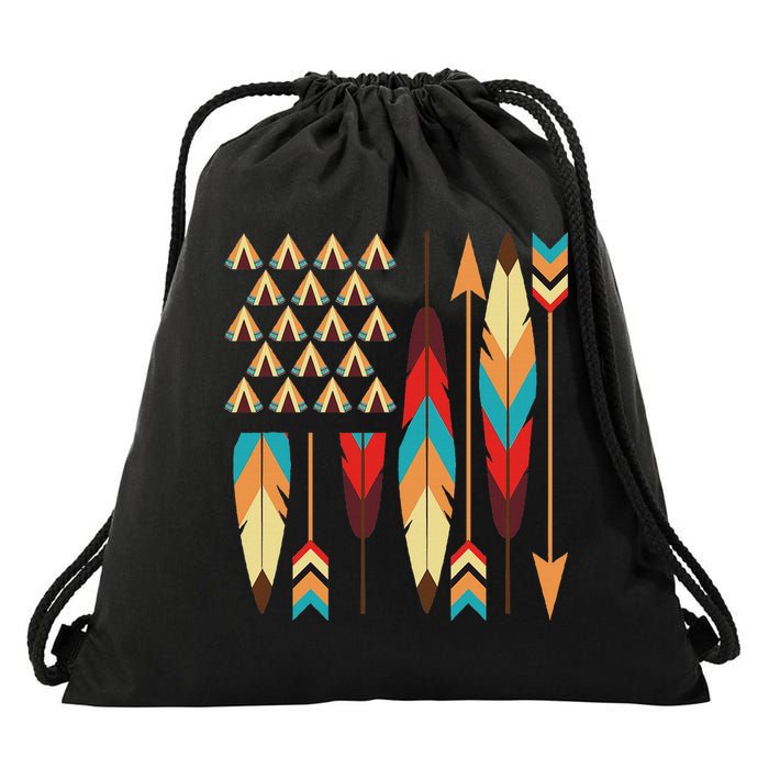 Native American Pride Usa Flag Drawstring Bag