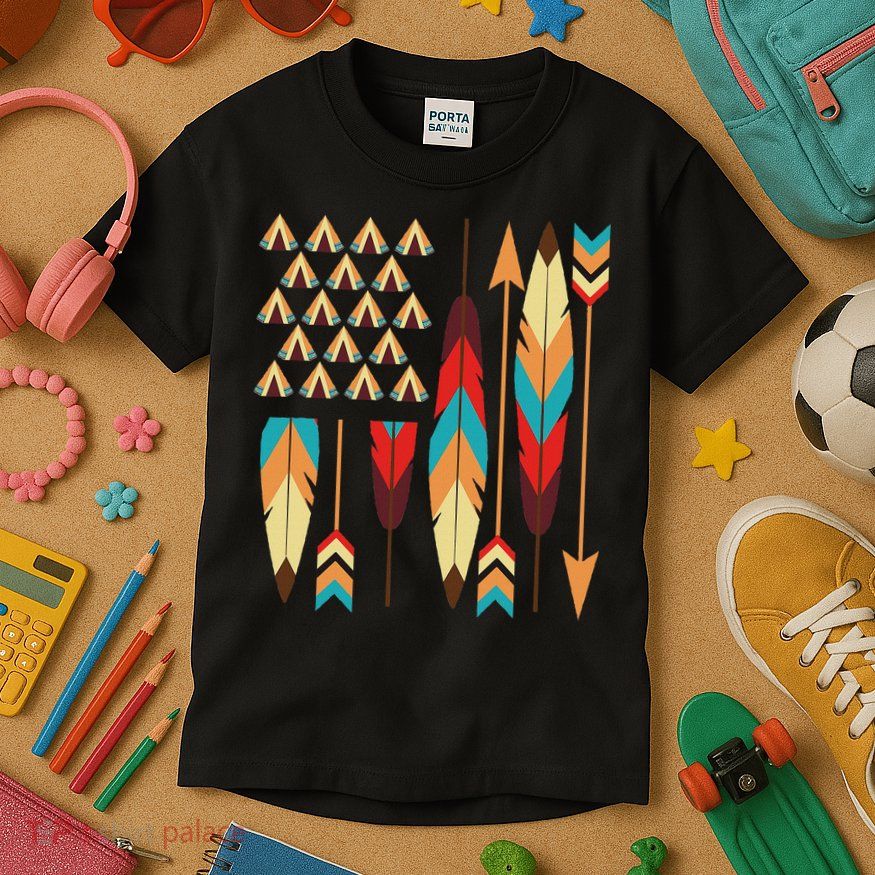 Native American Pride Usa Flag Kids T-Shirt
