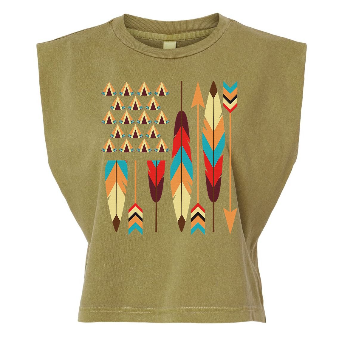 Native American Pride Usa Flag Garment-Dyed Women's Muscle Tee