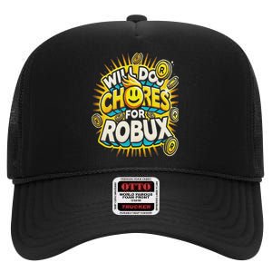 Noob And Professional Gamer Will Do Chores For Robux High Crown Mesh Back Trucker Hat