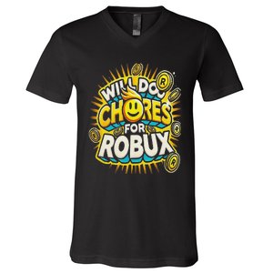 Noob And Professional Gamer Will Do Chores For Robux V-Neck T-Shirt