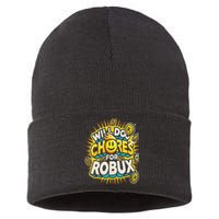 Noob And Professional Gamer Will Do Chores For Robux Sustainable Knit Beanie