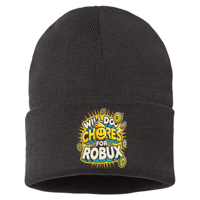 Noob And Professional Gamer Will Do Chores For Robux Sustainable Knit Beanie