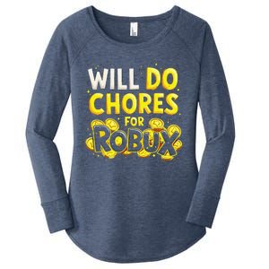 Noob And Professional Gamer Will Do Chores For Robux Women's Perfect Tri Tunic Long Sleeve Shirt