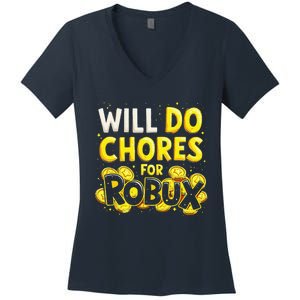 Noob And Professional Gamer Will Do Chores For Robux Women's V-Neck T-Shirt