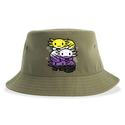 Nonbinary Axolotl Pile Non Binary Enby Lgbtq Men Women Sustainable Bucket Hat