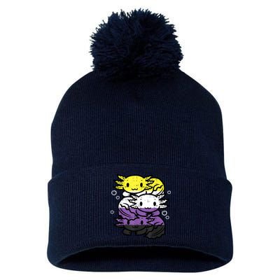 Nonbinary Axolotl Pile Non Binary Enby Lgbtq Men Women Pom Pom 12in Knit Beanie