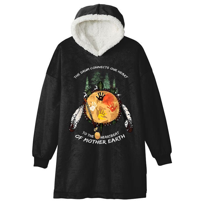 Native American Pride Indigenous Native Drum Hooded Wearable Blanket