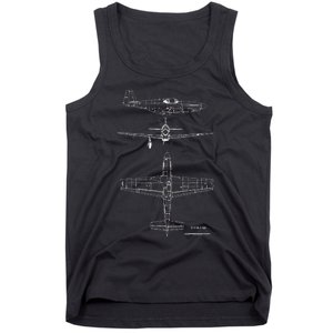 North American P51 Mustang Ww2 Fighter Blueprint Tank Top